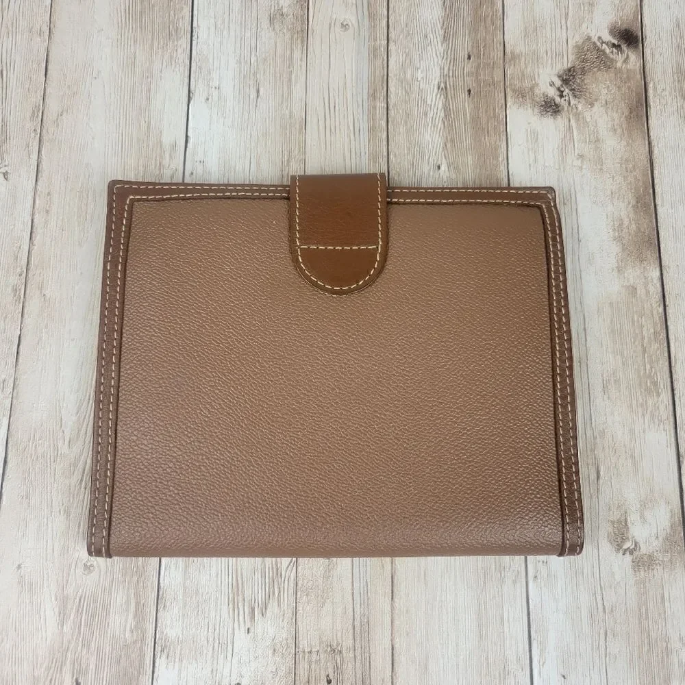 Vintage Trussardi Brown Leather Bifold Wallet with Checkbook Sleeve Portmanteau
